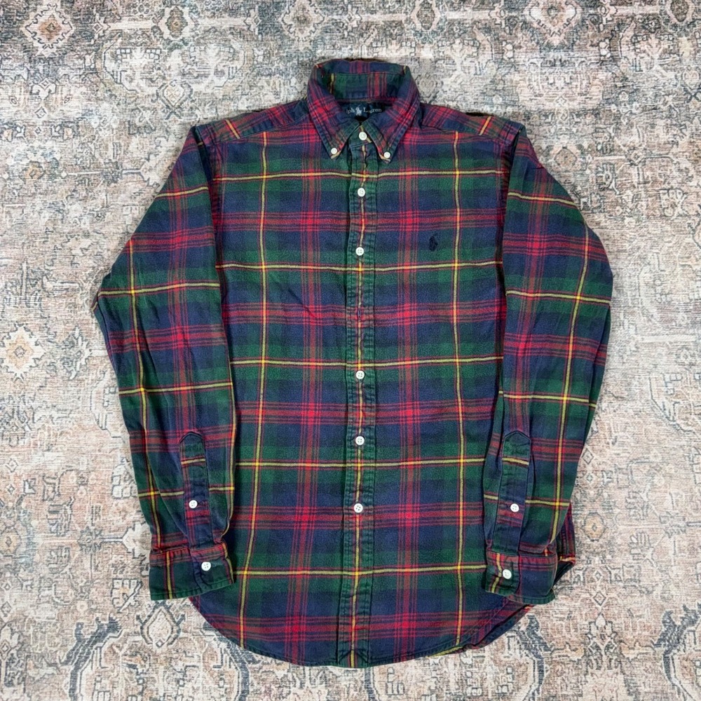 Ralph Lauren Classic Fit Plaid Flannel Button Up Shirt Men's Size Small Green